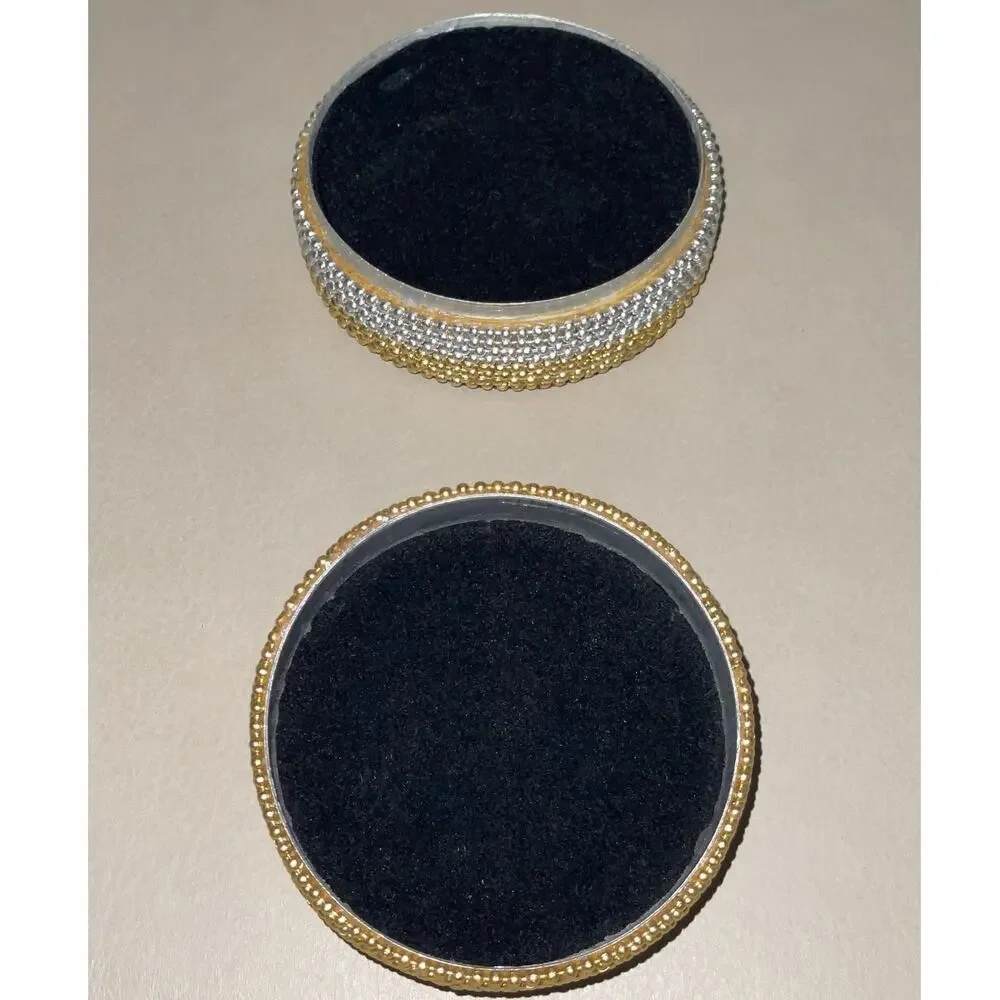 Vintage 1980s Beaded Round Trinket Box 2.75